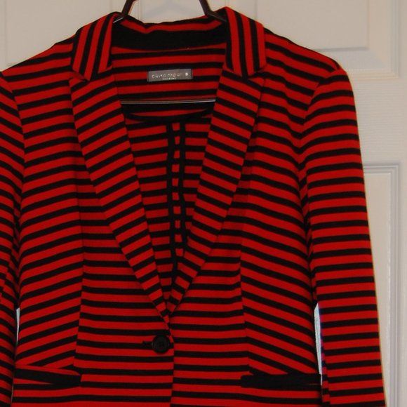 OLIVIA MOON  Women's Red/Blacked Striped one Button Jacket Size Med. - Picture 2 of 11